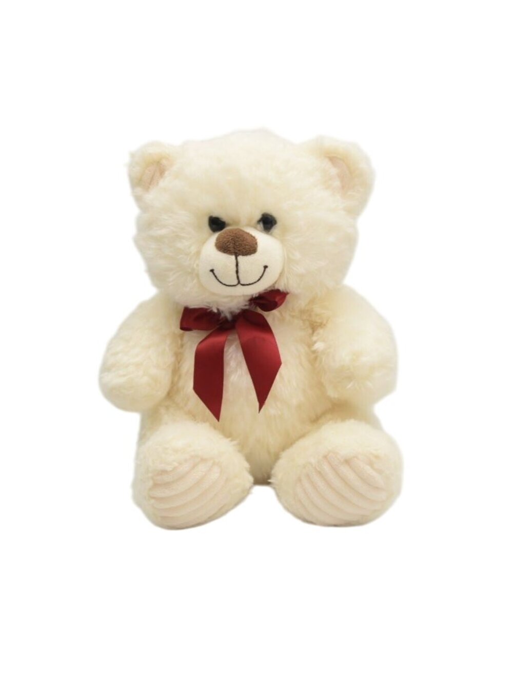 Kelly Toys Cream White Teddy Bear Plush Stuffed Animal Red Bow 10" Chenille Foot